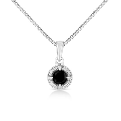 .925 Sterling Silver 3/4 Cttw Treated Blue Diamond Solitaire 18" Milgrain Pendant Necklace (Blue Color, I1-I2 Clarity) by Bids.com
