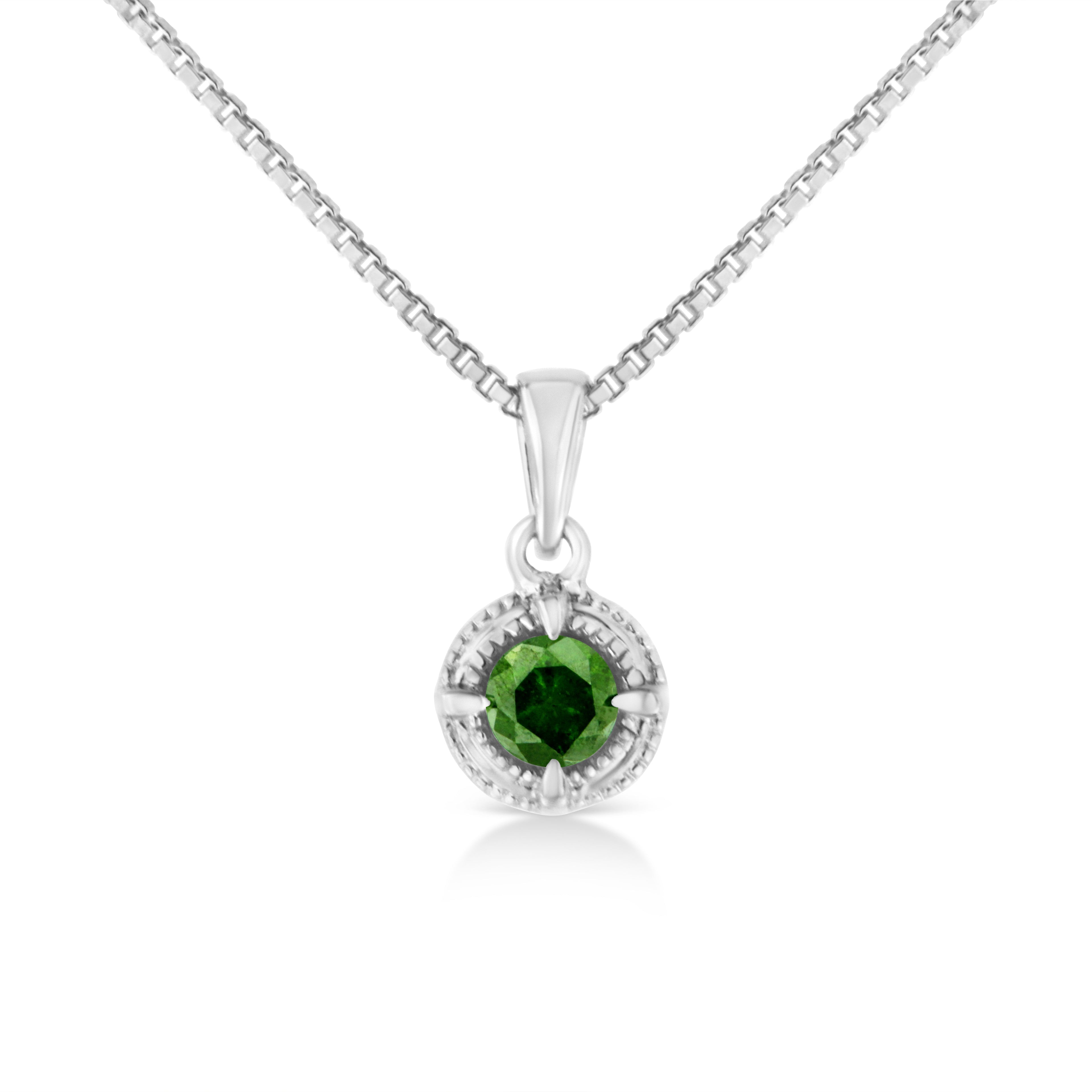 .925 Sterling Silver 3/4 Cttw Treated Blue Diamond Solitaire 18" Milgrain Pendant Necklace (Blue Color, I1-I2 Clarity) by Bids.com