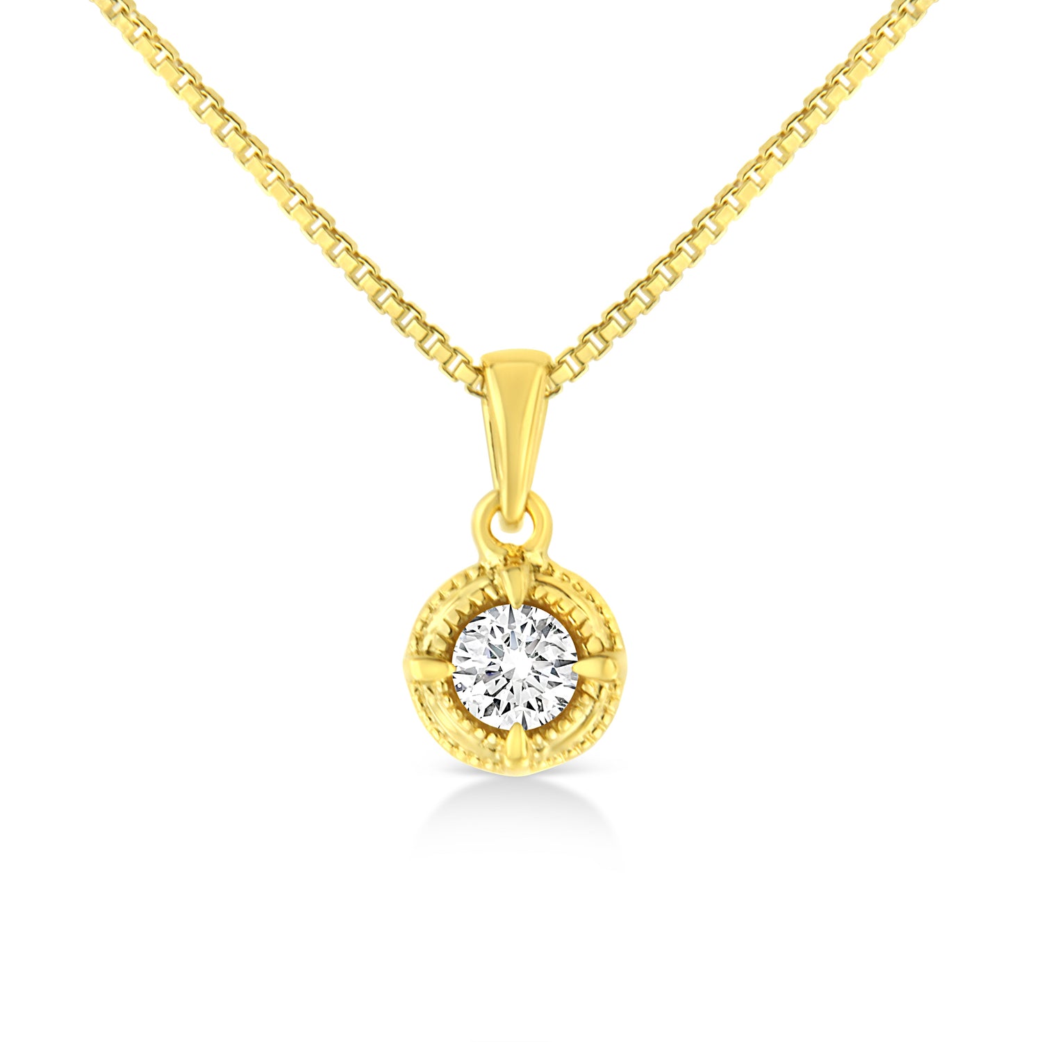 14K Yellow Gold Plated .925 Sterling Silver 1/2 Cttw Brilliant Round Cut Diamond Solitaire Milgrain 18" Pendant Necklace (K-L Color, I2-I3 Clarity) by Bids.com