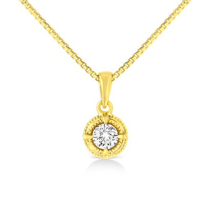 14K Yellow Gold Plated .925 Sterling Silver 1/2 Cttw Brilliant Round Cut Diamond Solitaire Milgrain 18" Pendant Necklace (K-L Color, I2-I3 Clarity) by Bids.com