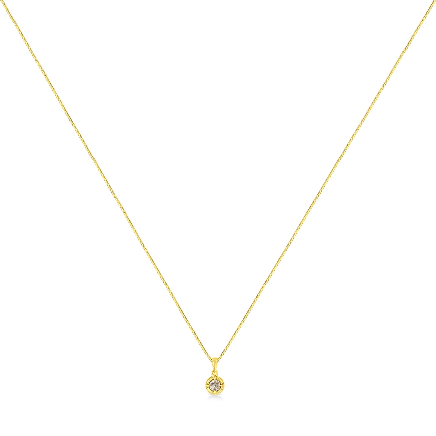 14K Yellow Gold Plated .925 Sterling Silver 1/2 Cttw Brilliant Round Cut Diamond Solitaire Milgrain 18" Pendant Necklace (K-L Color, I2-I3 Clarity) by Bids.com