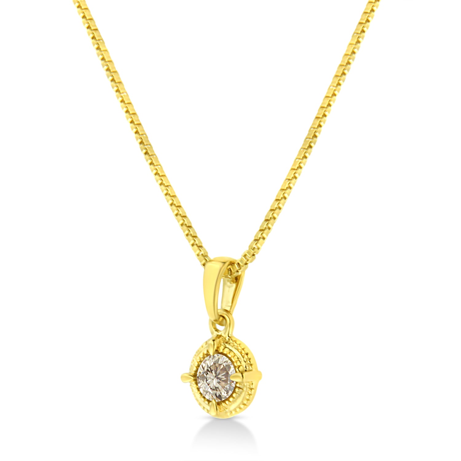 14K Yellow Gold Plated .925 Sterling Silver 1/2 Cttw Brilliant Round Cut Diamond Solitaire Milgrain 18" Pendant Necklace (K-L Color, I2-I3 Clarity) by Bids.com