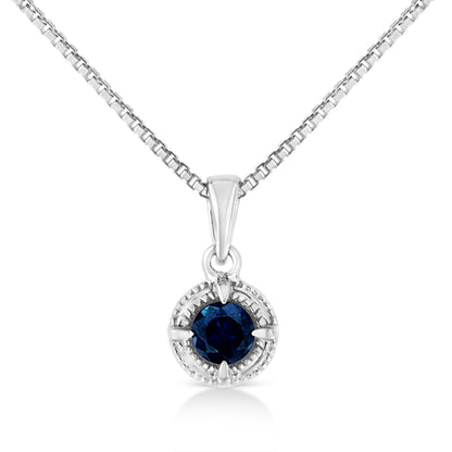 .925 Sterling Silver 3/4 Cttw Treated Blue Diamond Solitaire 18" Milgrain Pendant Necklace (Blue Color, I1-I2 Clarity) by Bids.com