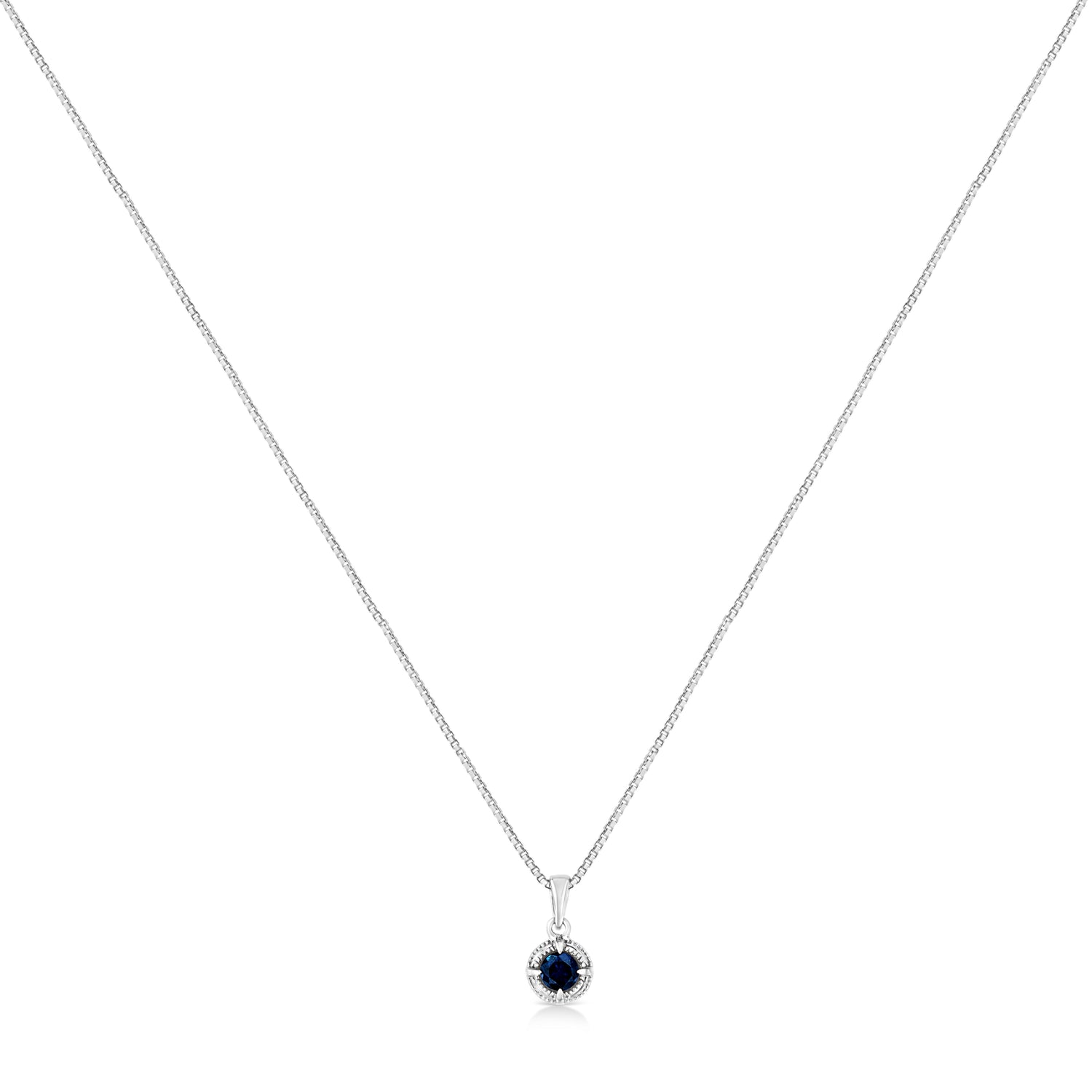 .925 Sterling Silver 3/4 Cttw Treated Blue Diamond Solitaire 18" Milgrain Pendant Necklace (Blue Color, I1-I2 Clarity) by Bids.com