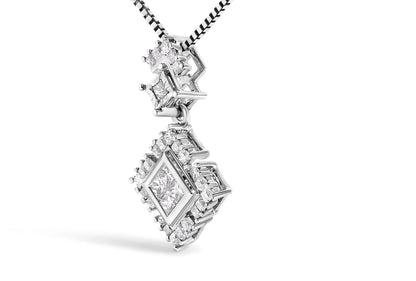 10K White Gold 1/2 Cttw Princess Cut Rhombus Drop Pendant Necklace  DestGlow