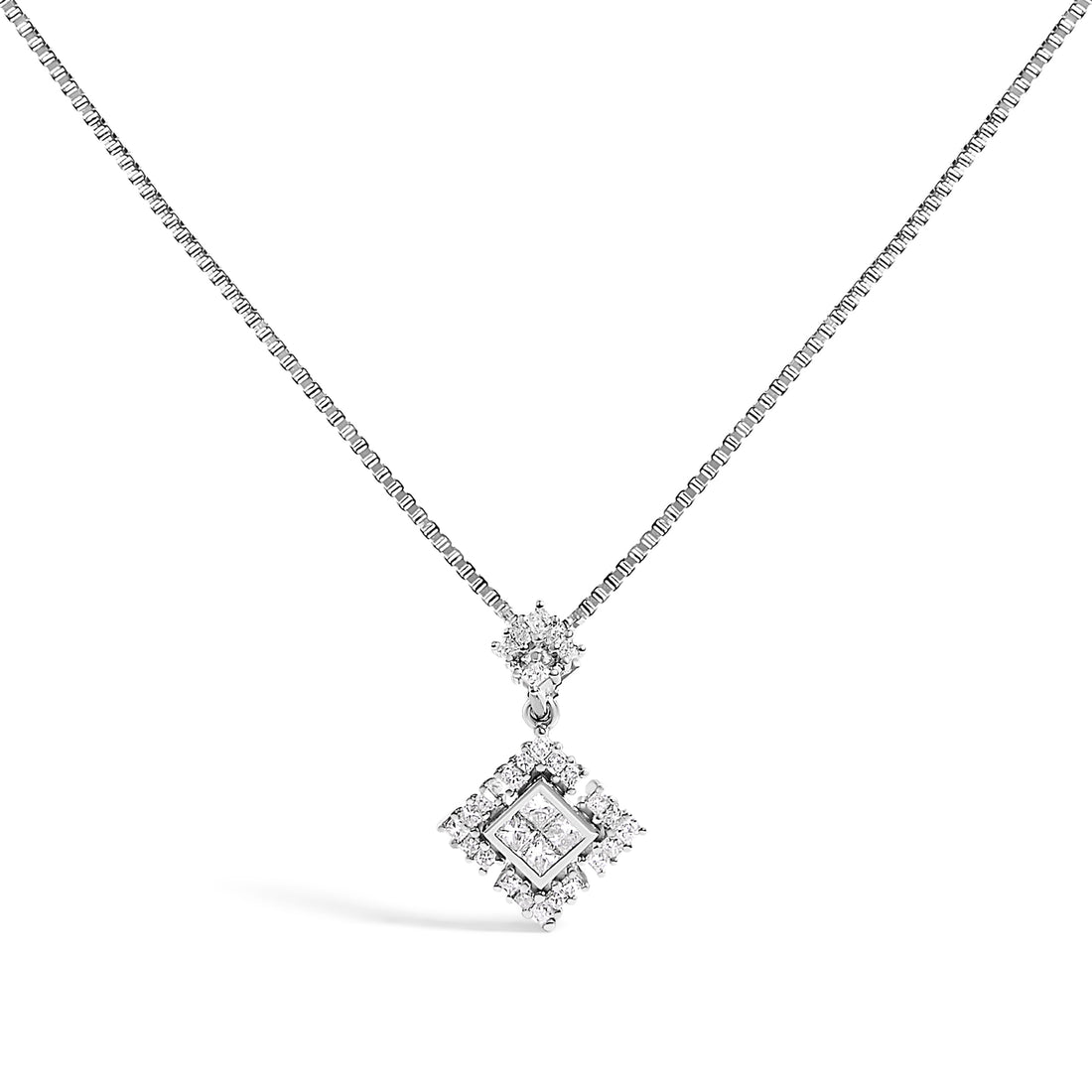 10K White Gold Princess Cut Diamond Geometric Pendant Necklace  DestGlow