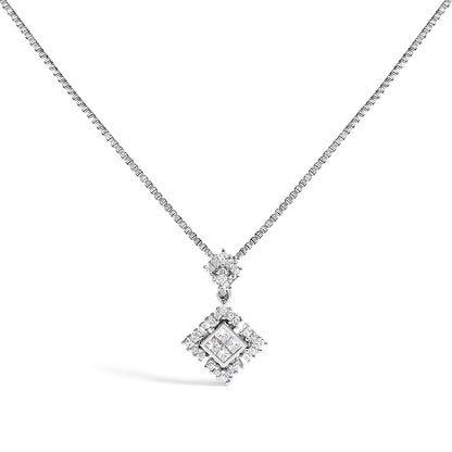 10K White Gold Princess Cut Diamond Geometric Pendant Necklace  DestGlow