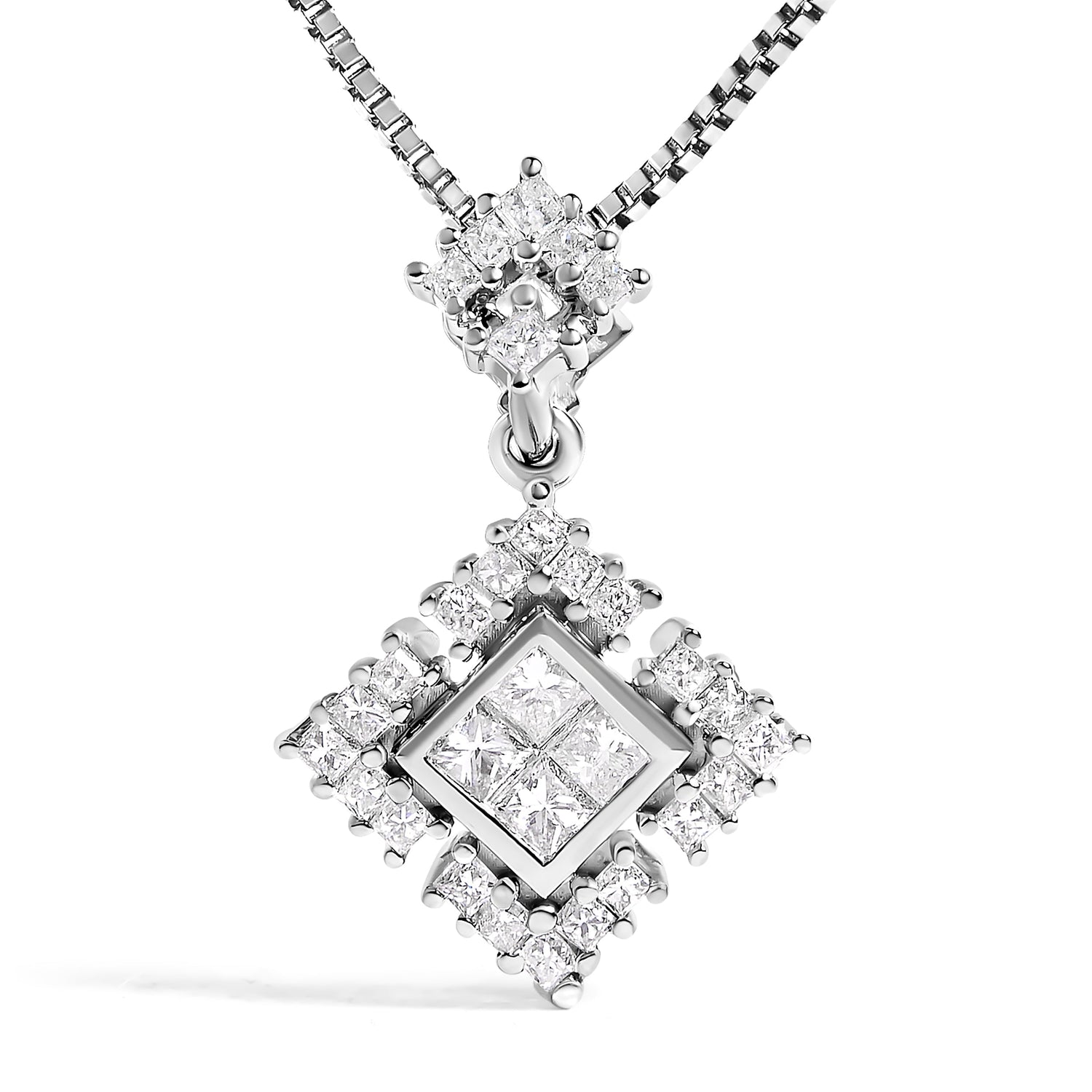 10K White Gold Princess Cut Diamond Geometric Pendant Necklace  DestGlow