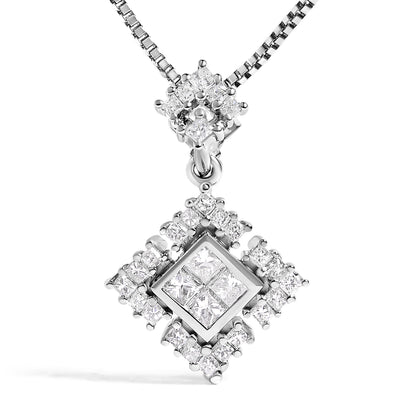 10K White Gold Princess Cut Diamond Geometric Pendant Necklace  DestGlow