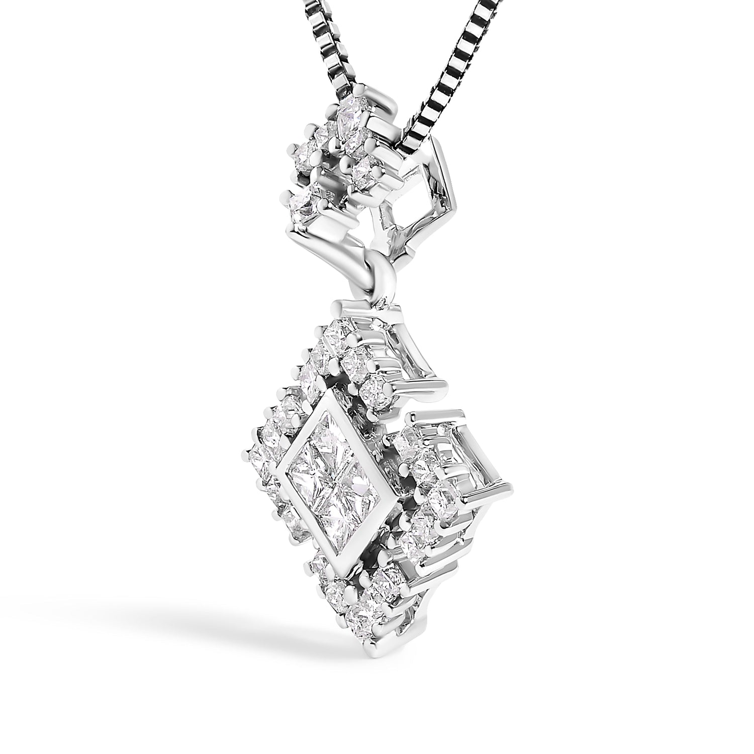 10K White Gold Princess Cut Diamond Geometric Pendant Necklace  DestGlow