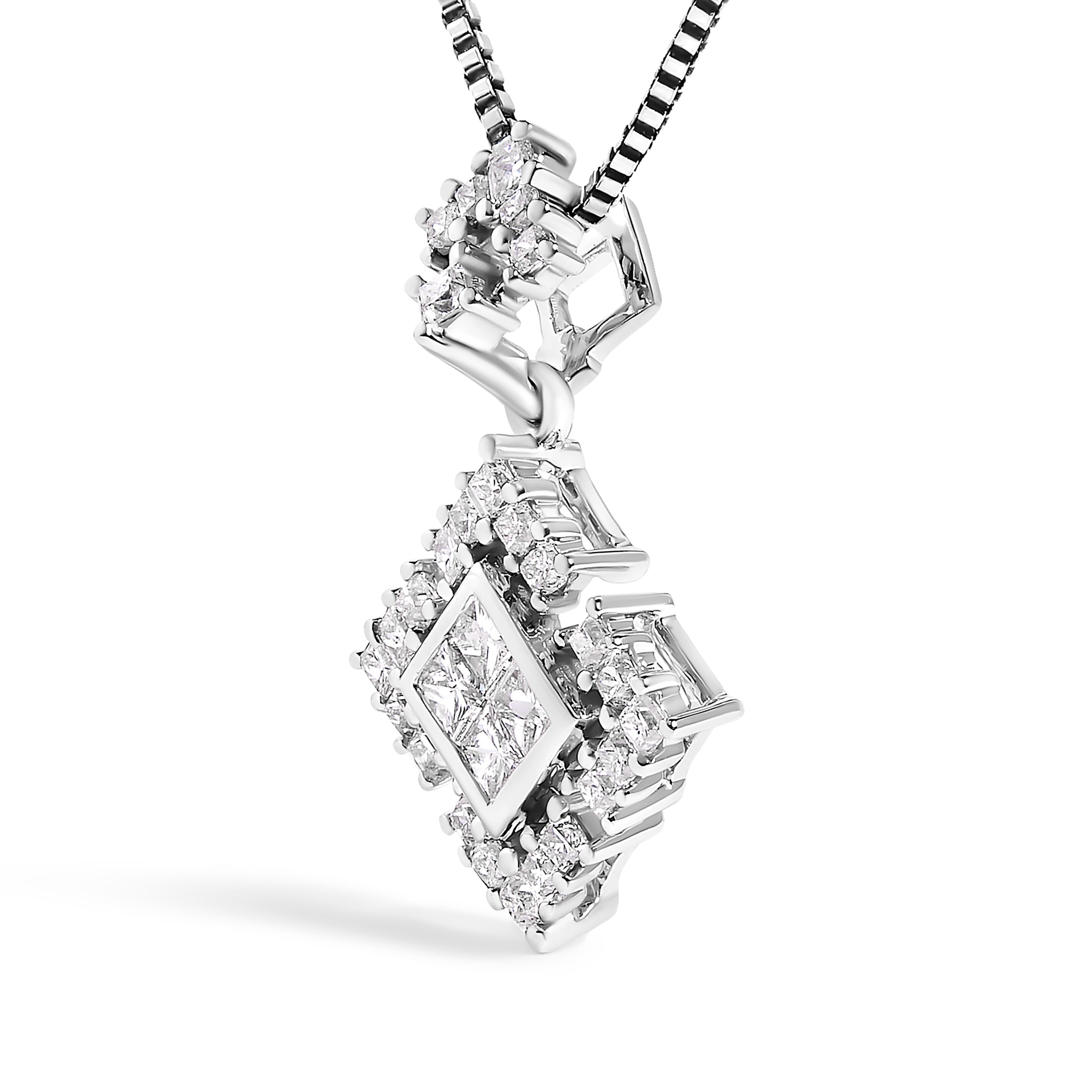 10K White Gold Princess Cut Diamond Geometric Pendant Necklace  DestGlow