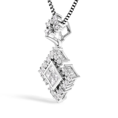 10K White Gold Princess Cut Diamond Geometric Pendant Necklace  DestGlow