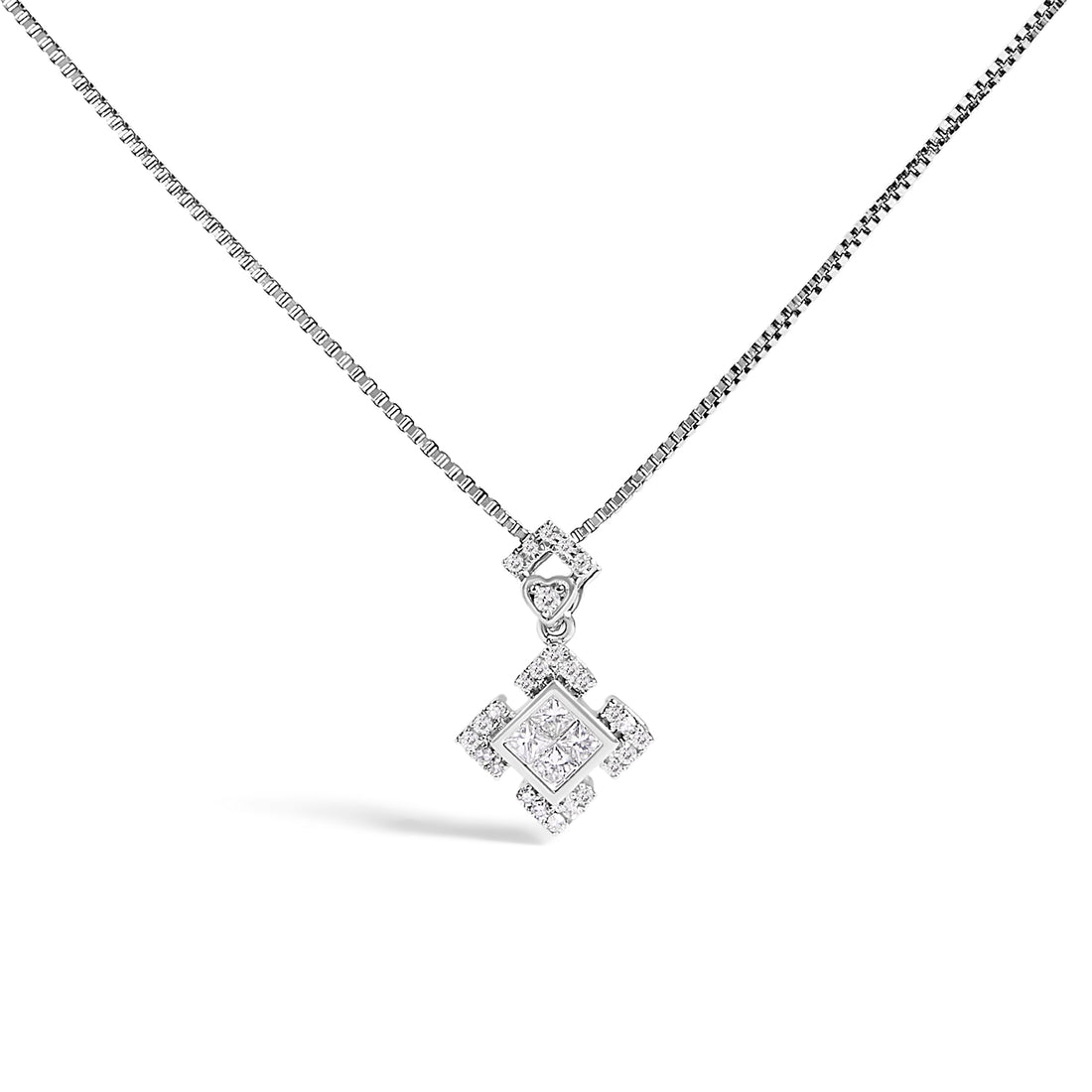 10K White Gold 1/5 Cttw Diamond Geometric Design Pendant Necklace  DestGlow