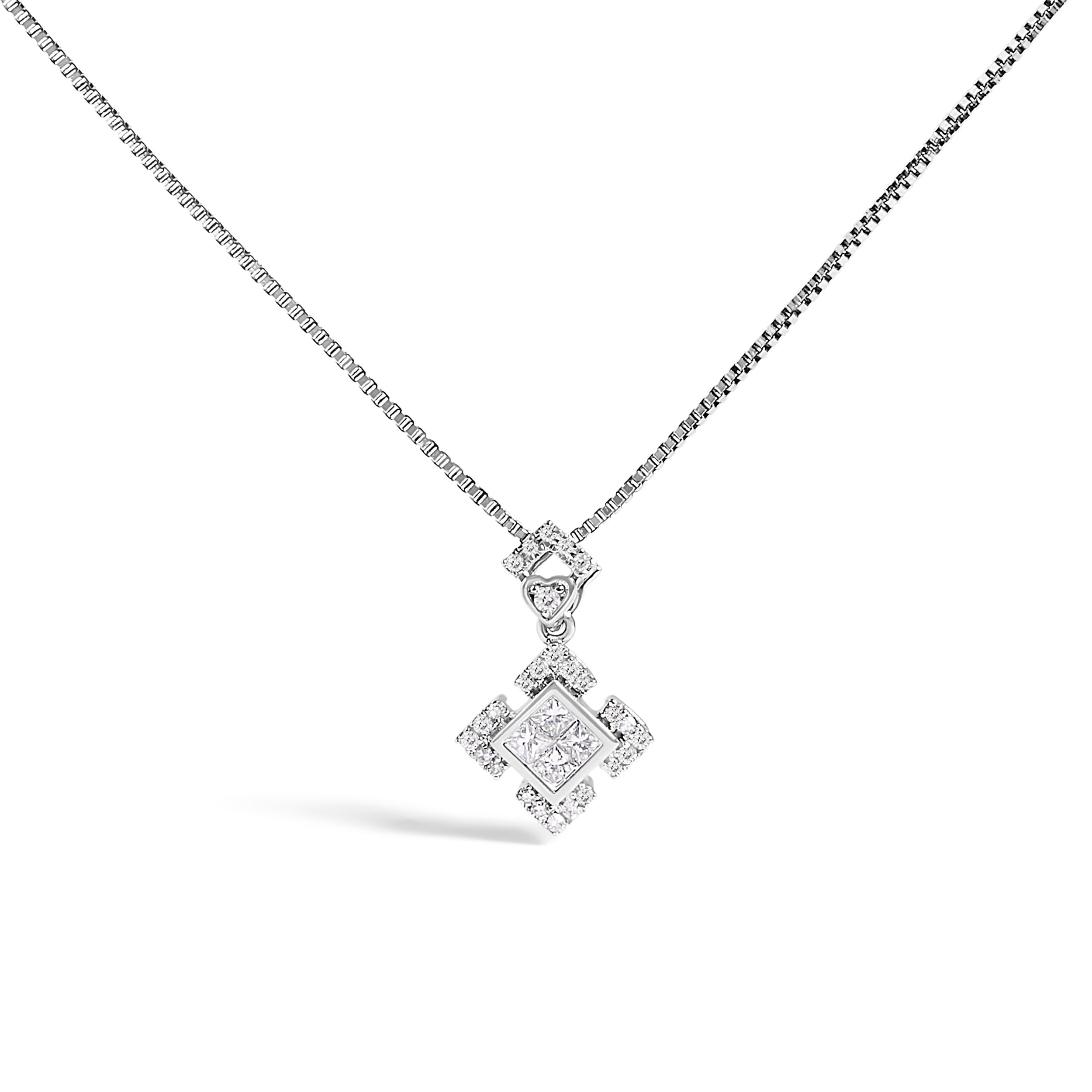 10K White Gold 1/5 Cttw Diamond Geometric Design Pendant Necklace  DestGlow