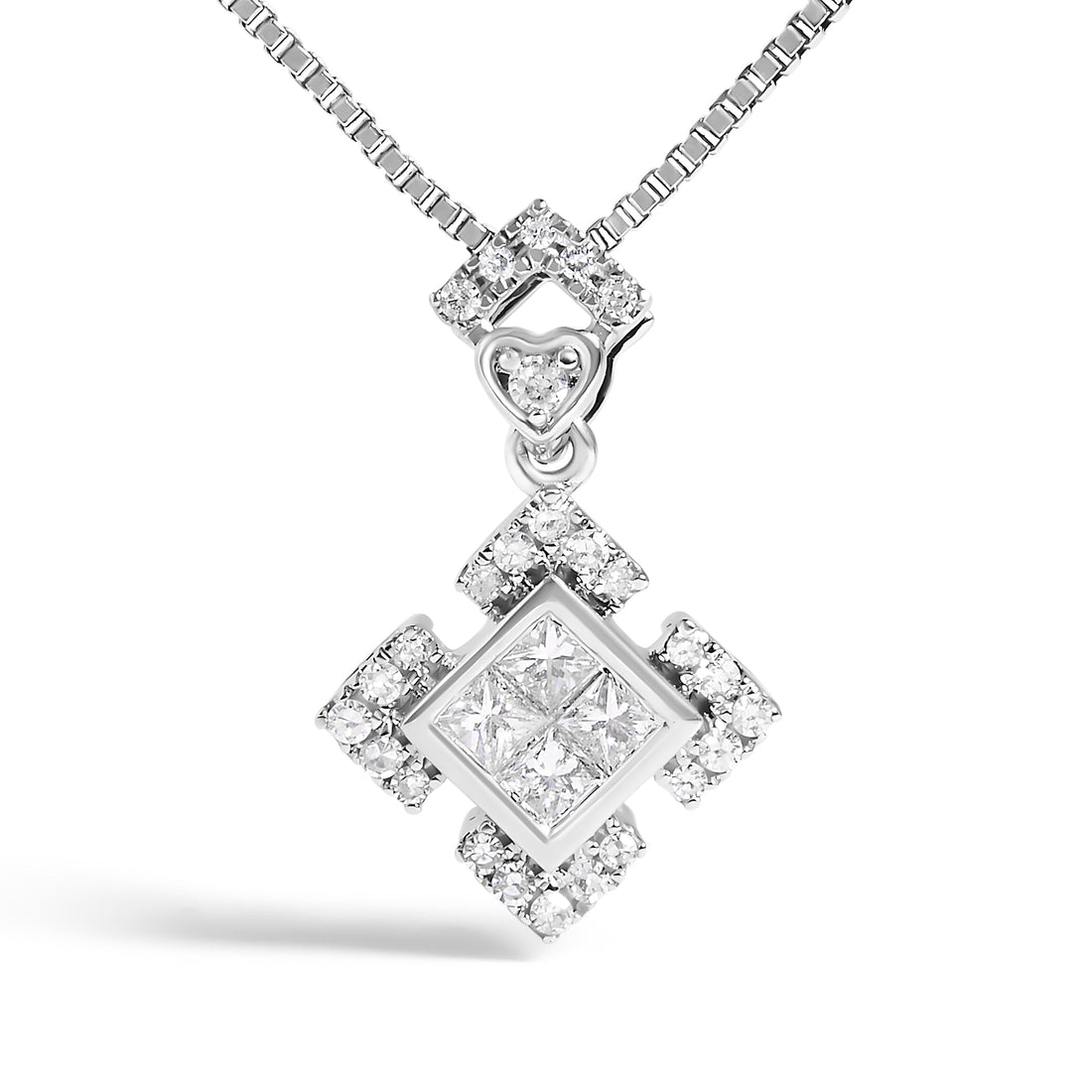 10K White Gold 1/5 Cttw Diamond Geometric Design Pendant Necklace  DestGlow