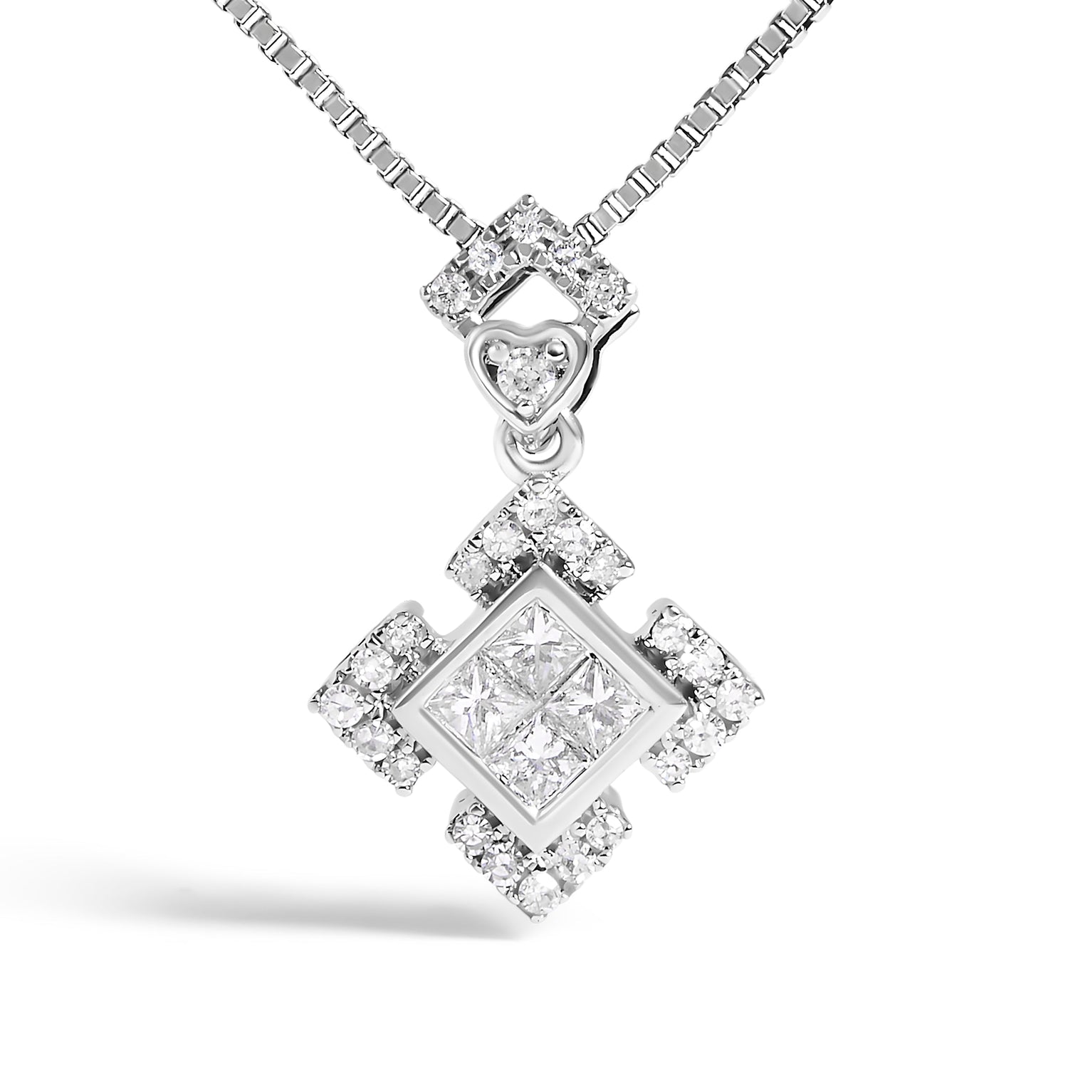 10K White Gold 1/5 Cttw Diamond Geometric Design Pendant Necklace  DestGlow