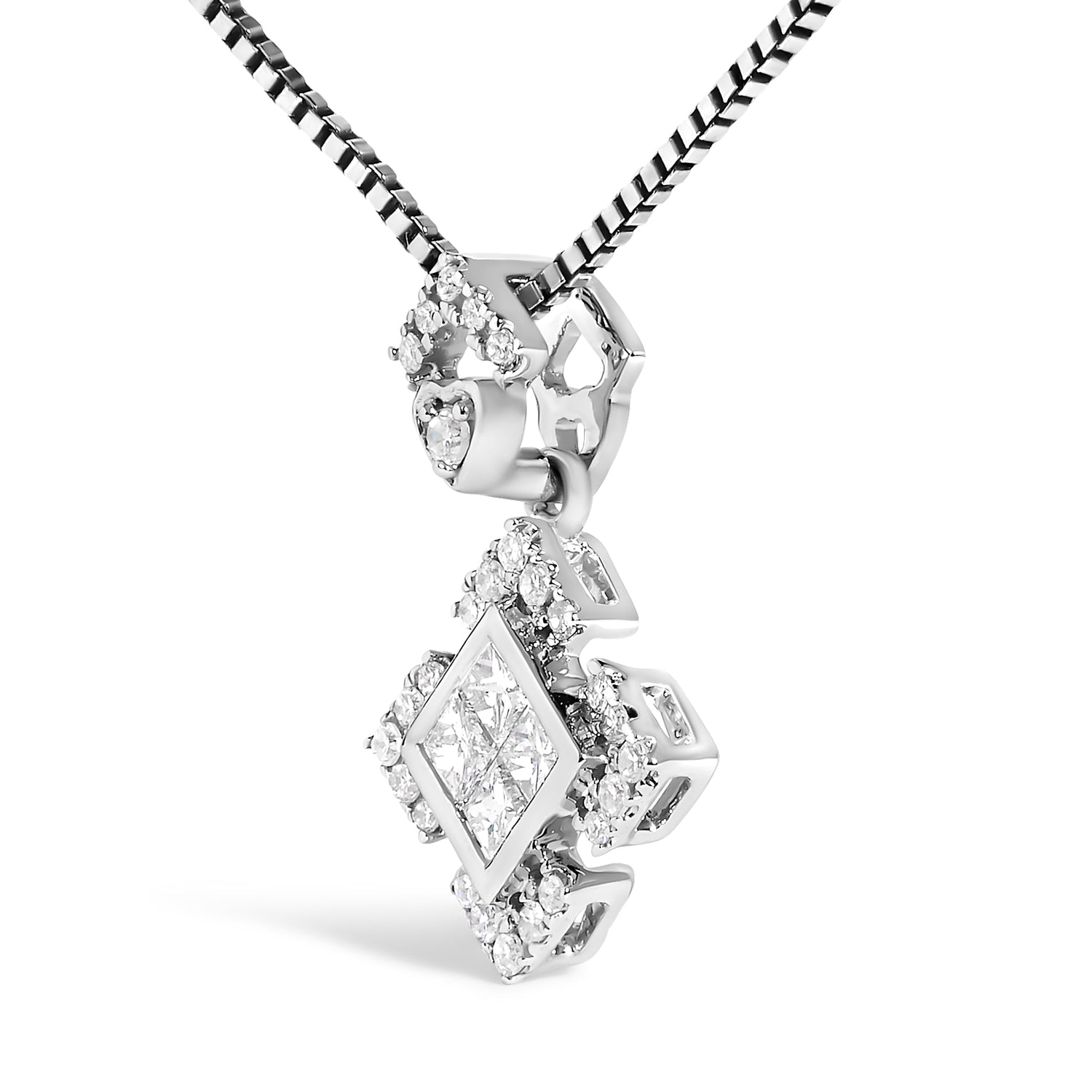 10K White Gold 1/5 Cttw Diamond Geometric Design Pendant Necklace  DestGlow