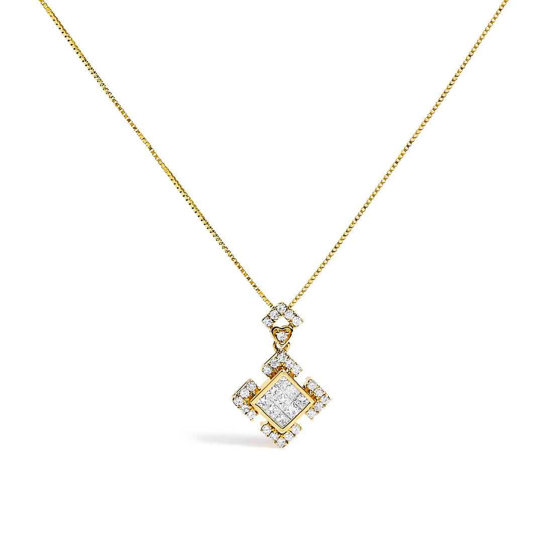 10K Yellow Gold 3/8 Cttw Princess Diamond Geometric Pendant Necklace  DestGlow