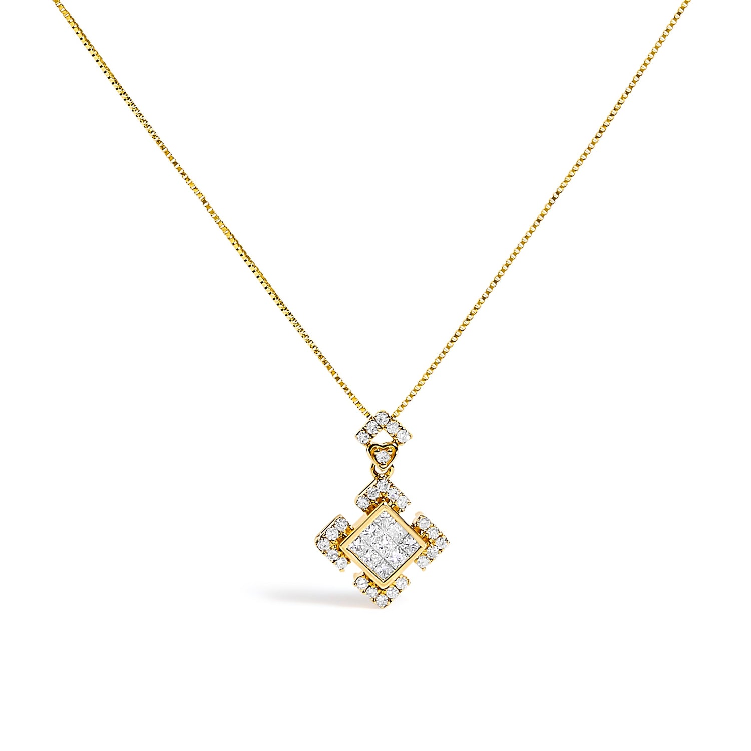 10K Yellow Gold 3/8 Cttw Princess Diamond Geometric Pendant Necklace  DestGlow