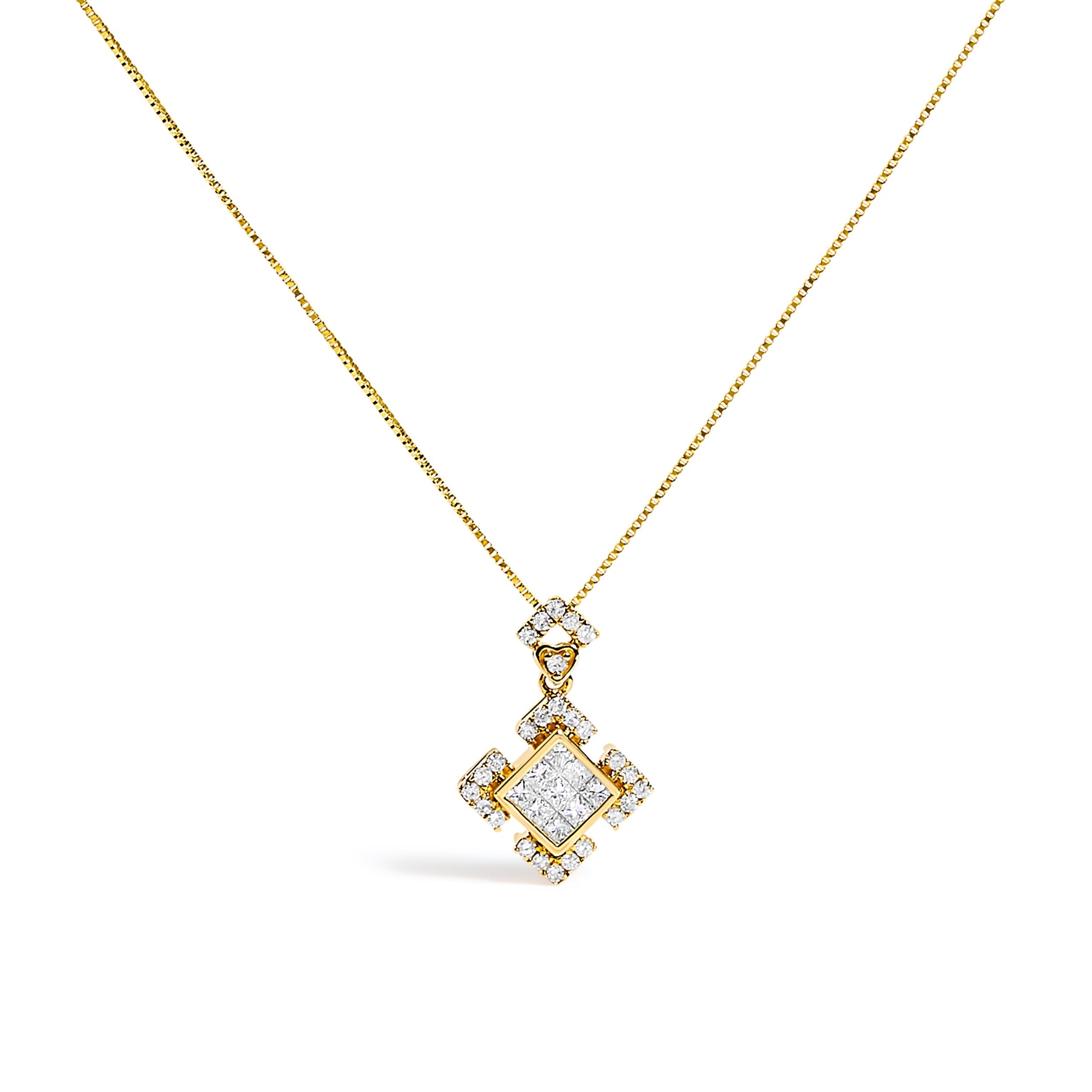 10K Yellow Gold 3/8 Cttw Princess Diamond Geometric Pendant Necklace  DestGlow