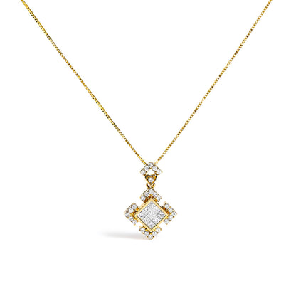 10K Yellow Gold 3/8 Cttw Princess Diamond Geometric Pendant Necklace  DestGlow