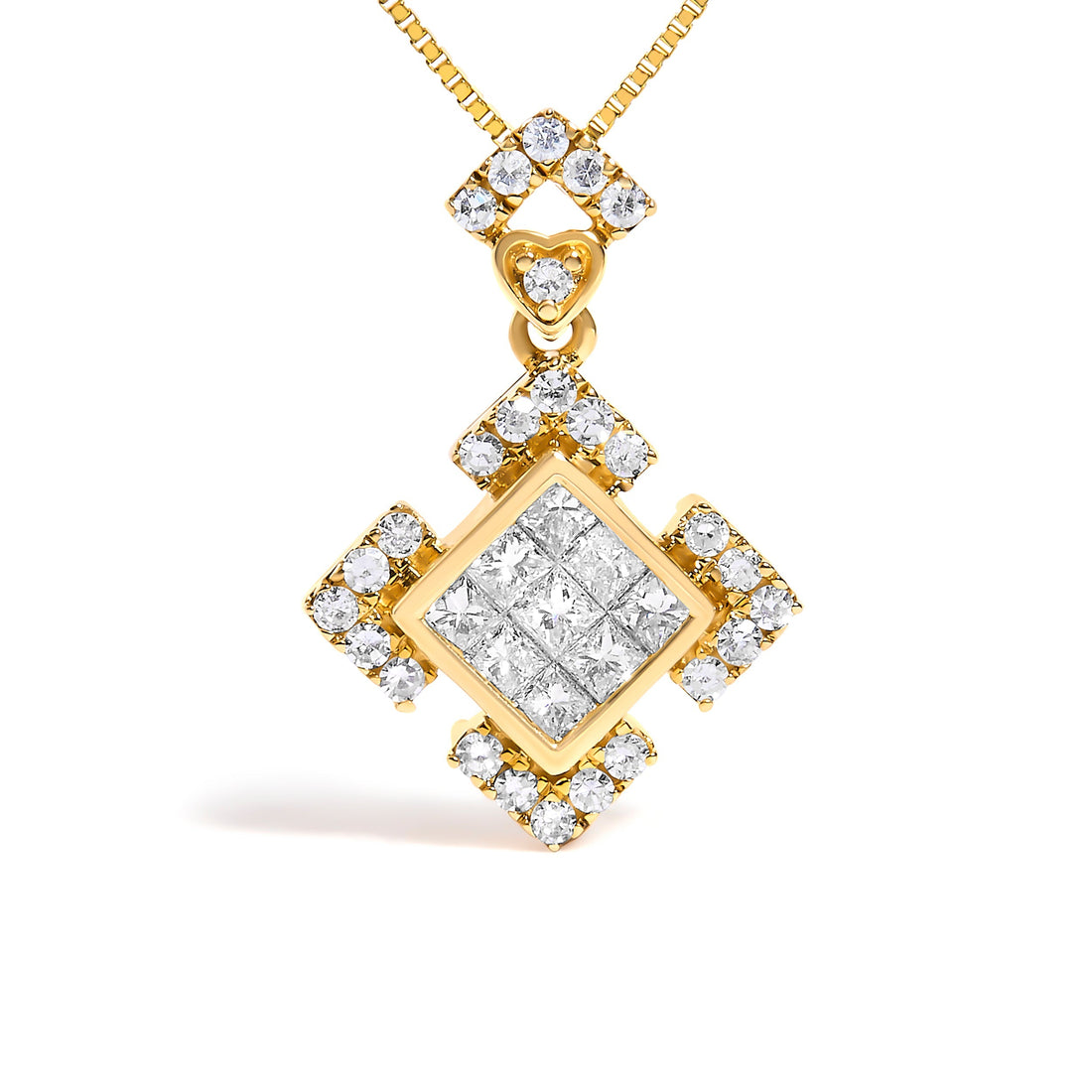 10K Yellow Gold 3/8 Cttw Princess Diamond Geometric Pendant Necklace  DestGlow