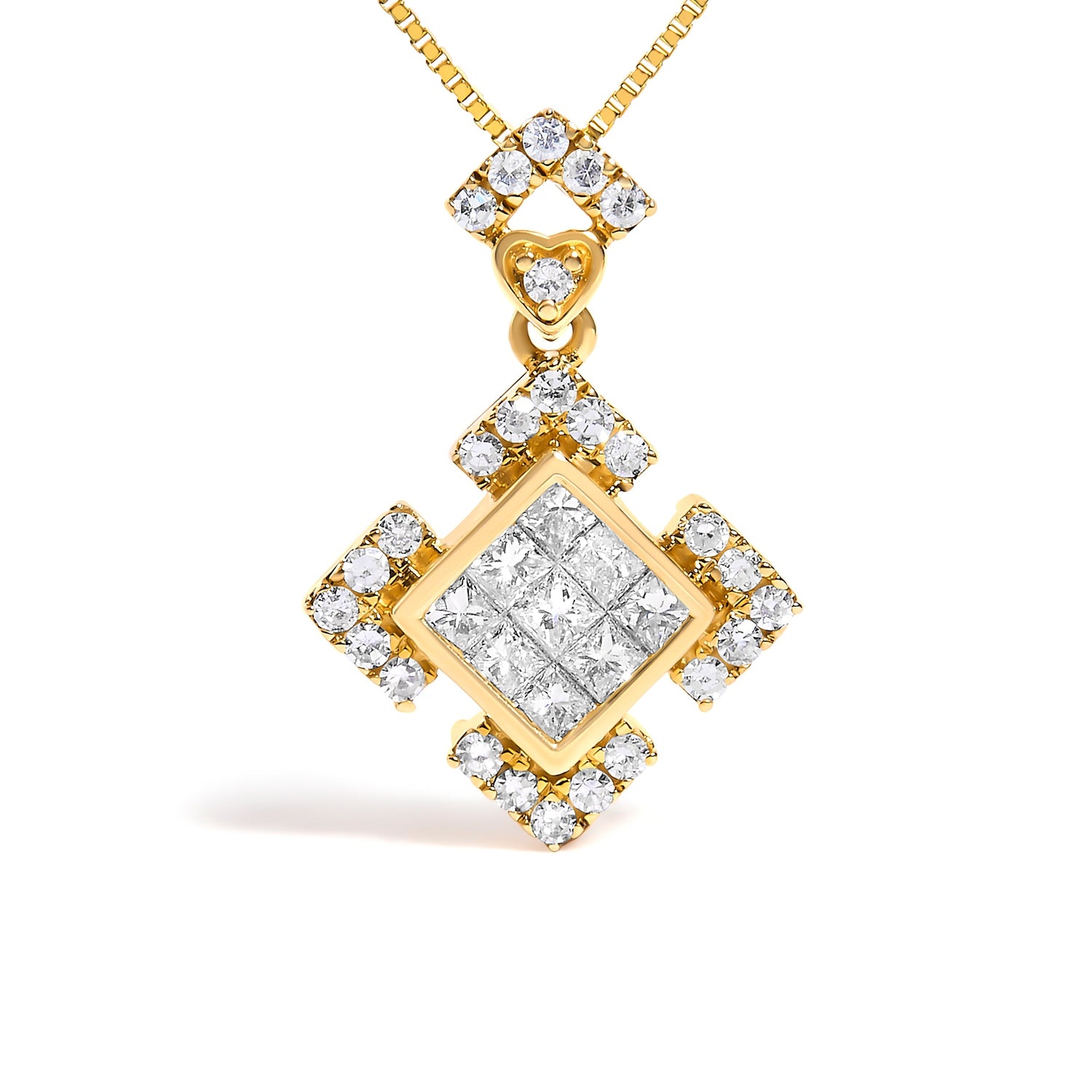 10K Yellow Gold 3/8 Cttw Princess Diamond Geometric Pendant Necklace  DestGlow