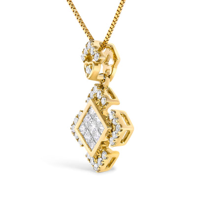 10K Yellow Gold 3/8 Cttw Princess Diamond Geometric Pendant Necklace  DestGlow