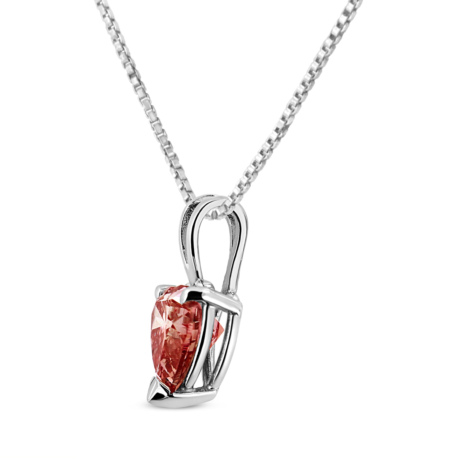 IGI Certified 14K White Gold Martini Set 1.00 Cttw Lab Grown Pink Heart Diamond Solitaire 18" Pendant Necklace (Pink Color, SI2 Clarity) by Bids.com