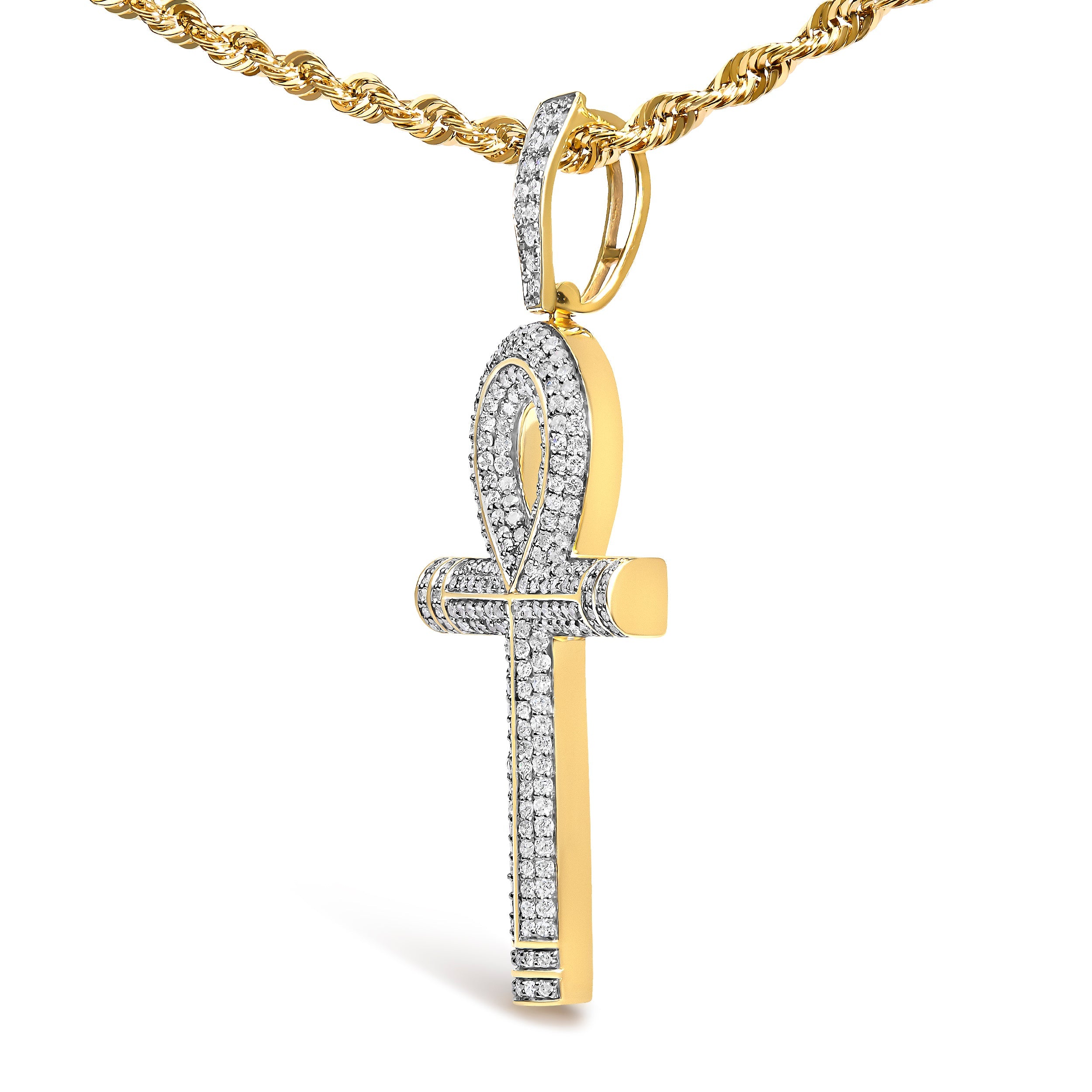 10K Yellow Gold 1 7/8 Cttw Round Diamond Ankh Men&