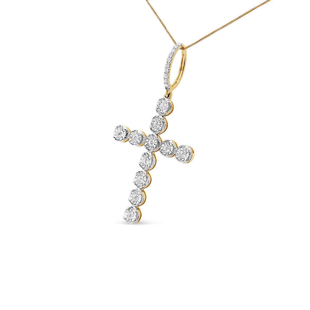 10K Yellow Gold 5/8 Cttw Miracle Set Round Diamond Circle Link Cross Men&
