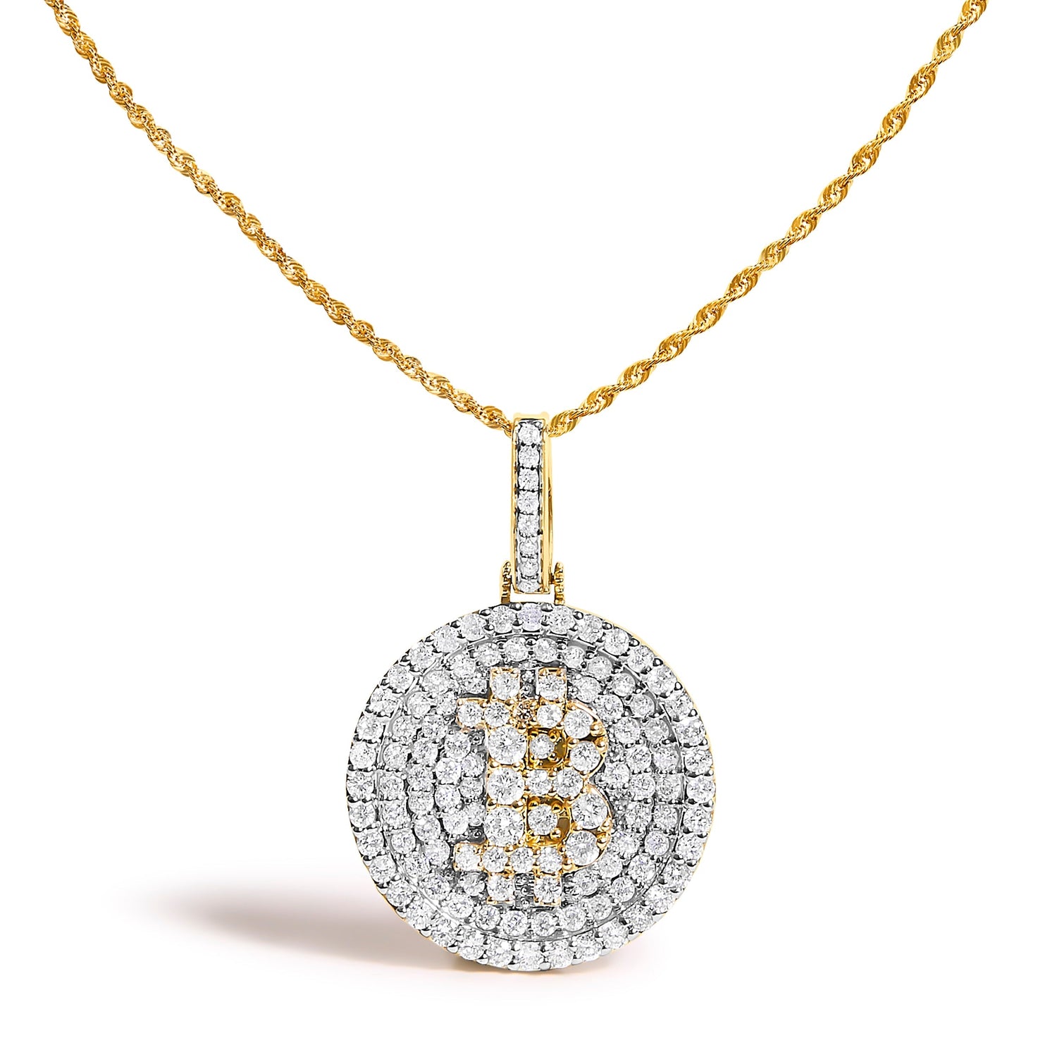 10K Yellow Gold 2-1/3 Cttw Diamond Bitcoin Letter B Pendant Necklace  DestGlow