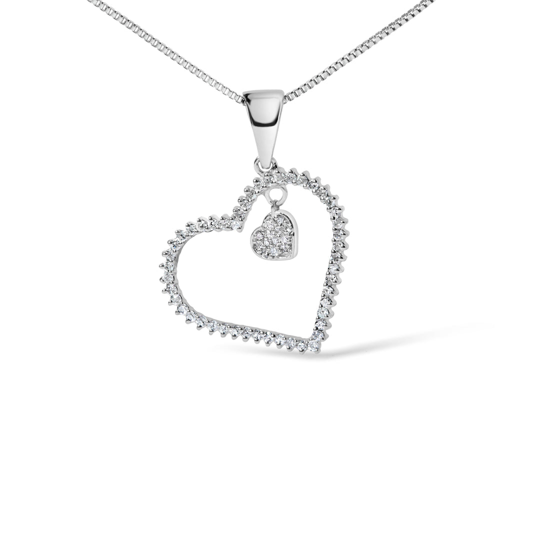 925 Sterling Silver 1/3ct TDW Diamond Heart Pendant Necklace  DestGlow