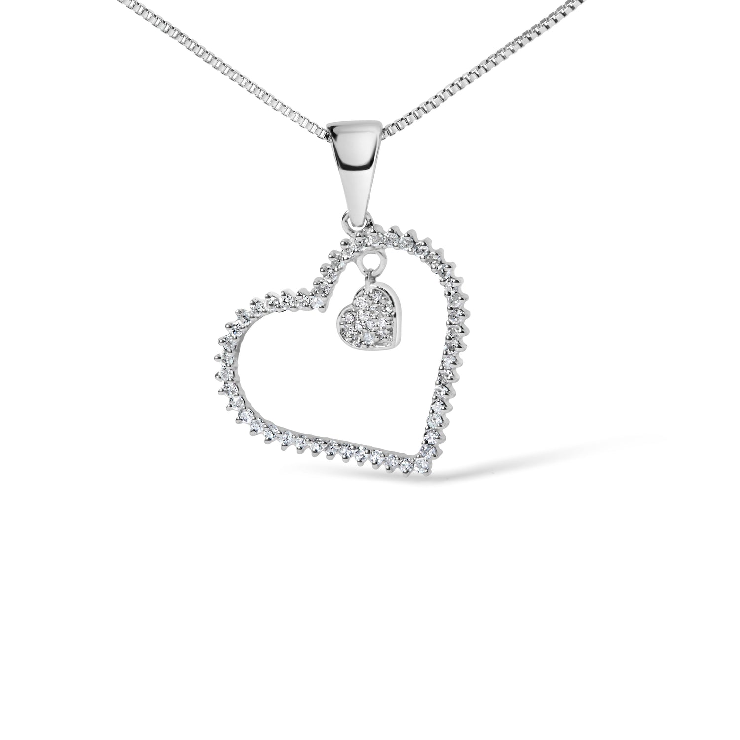 925 Sterling Silver 1/3ct TDW Diamond Heart Pendant Necklace  DestGlow