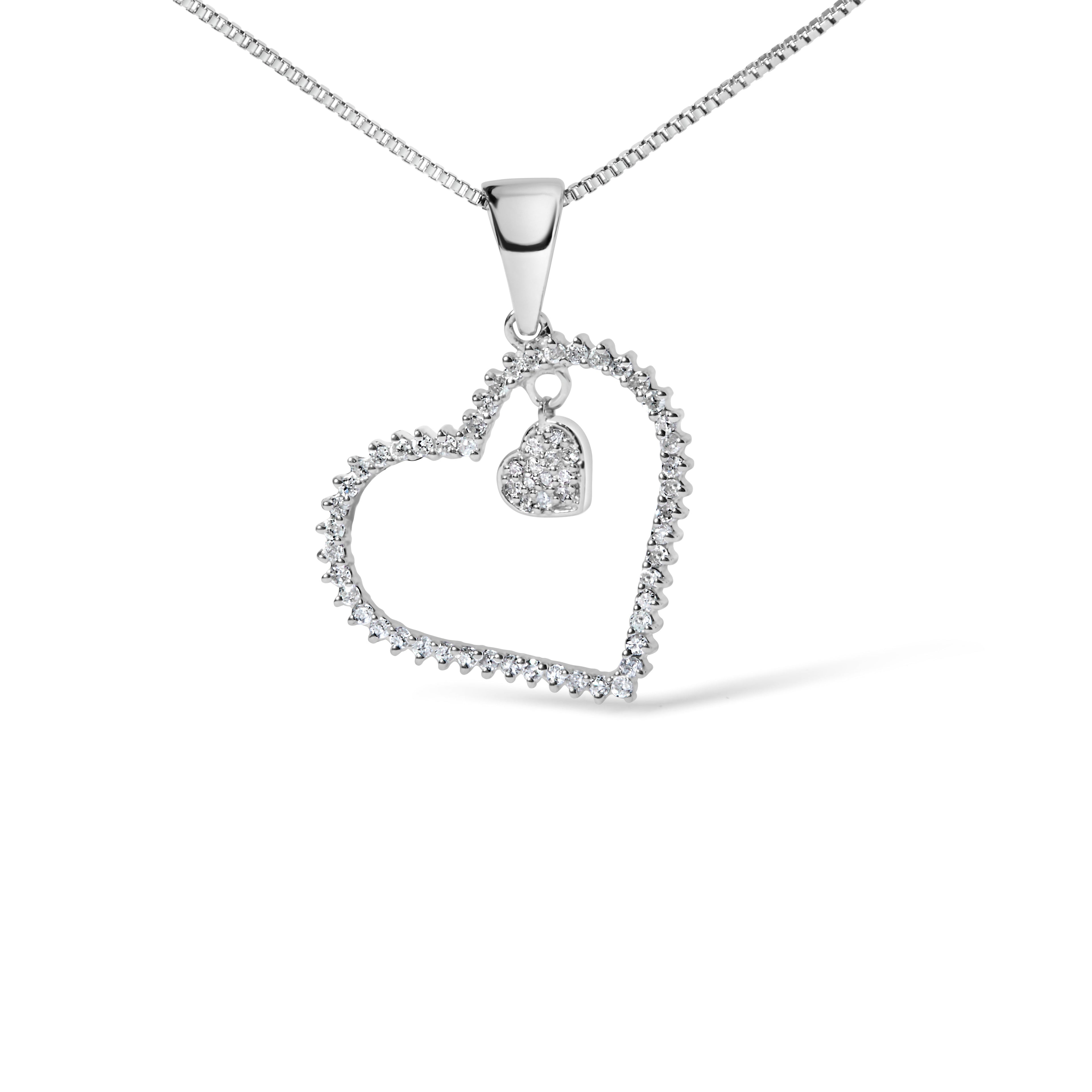 925 Sterling Silver 1/3ct TDW Diamond Heart Pendant Necklace  DestGlow
