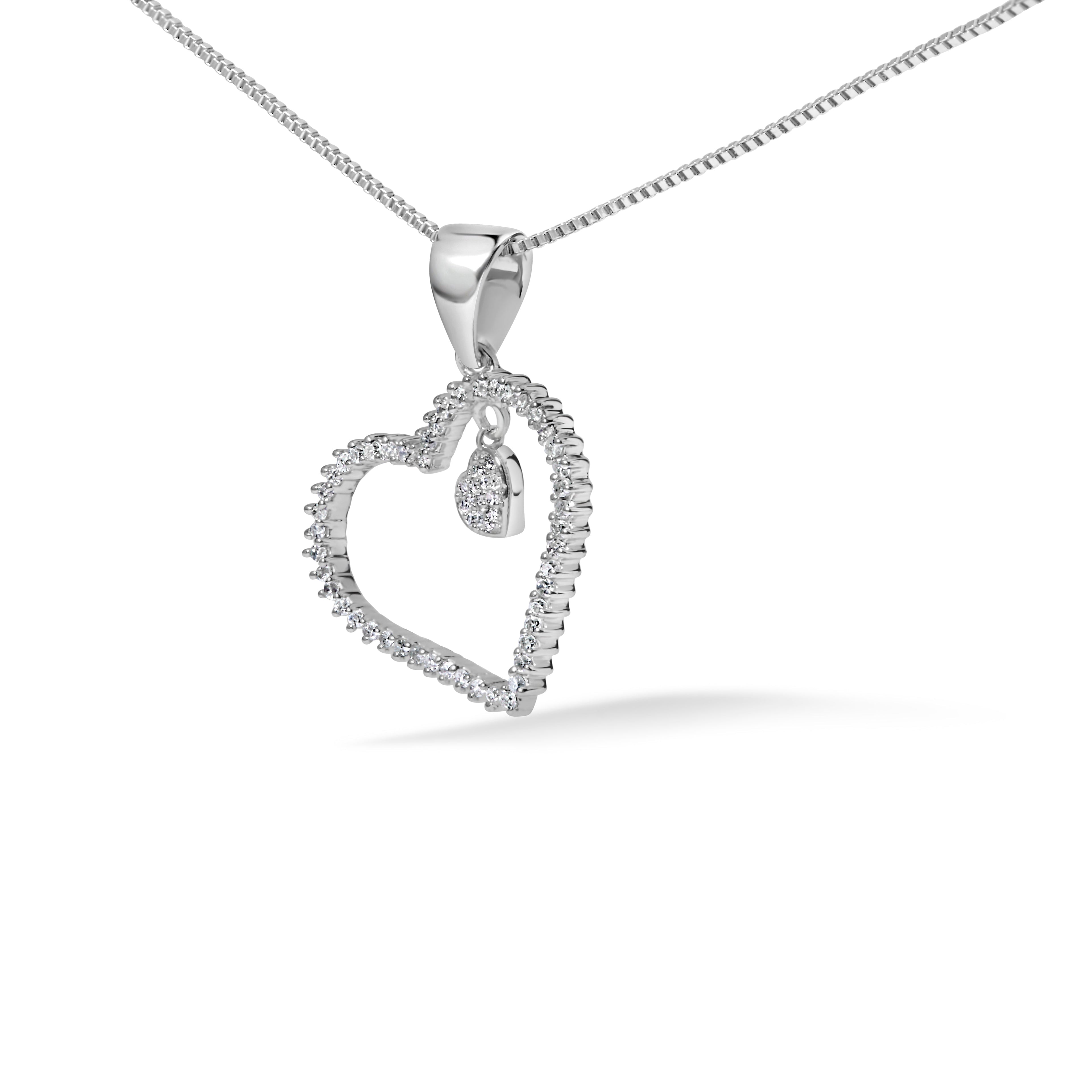 925 Sterling Silver 1/3ct TDW Diamond Heart Pendant Necklace  DestGlow