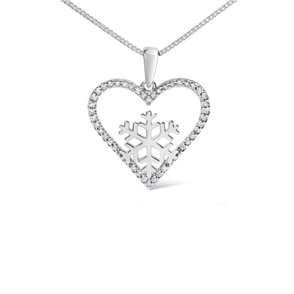 925 Sterling Silver 1/10ct TDW Diamond Heart Pendant Necklace 18"  DestGlow