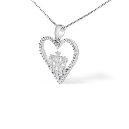 925 Sterling Silver 1/10ct TDW Diamond Heart Pendant Necklace 18"  DestGlow
