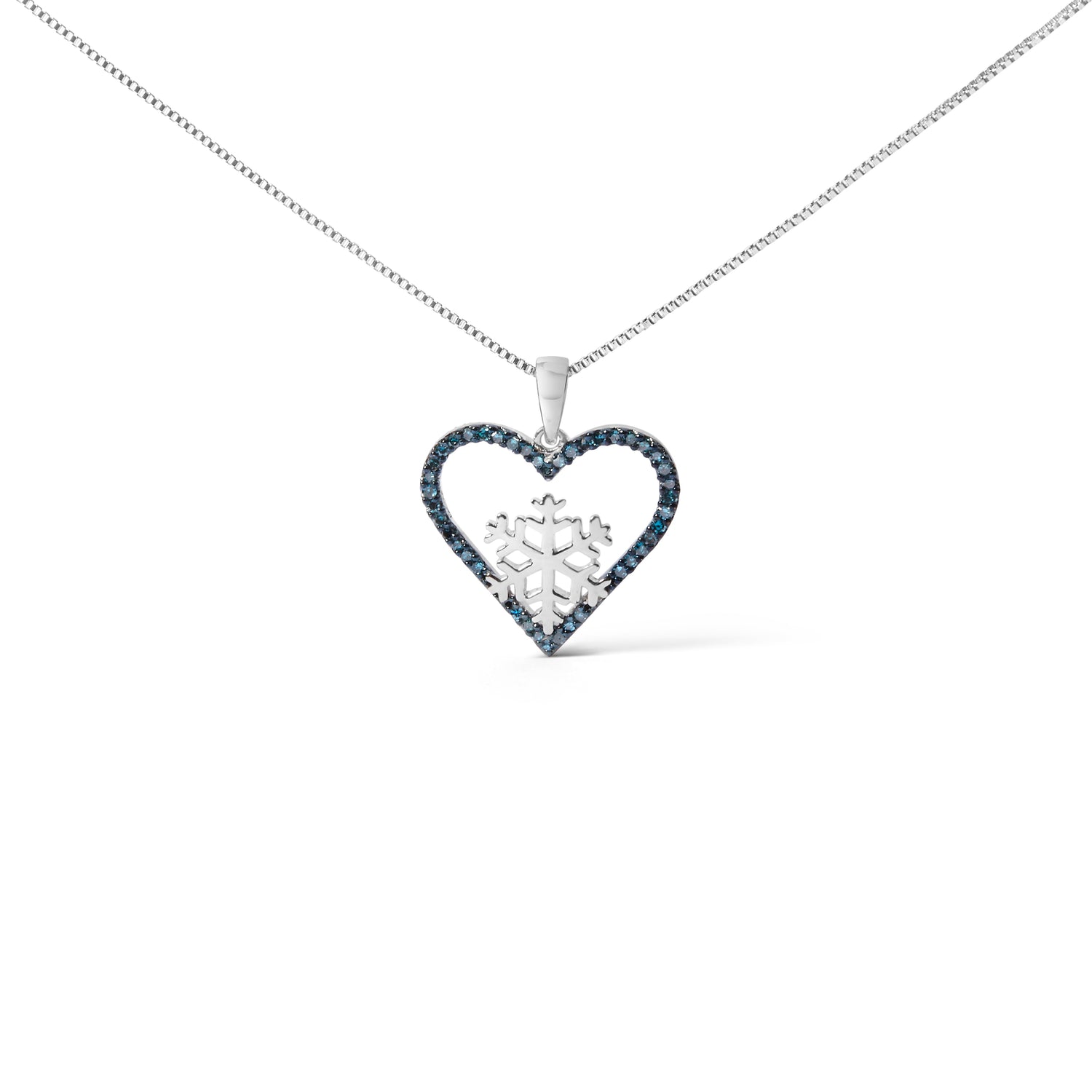 925 Sterling Silver 1/10ct TDW  Blue Treated  Diamond Heart Pendant Necklace  DestGlow