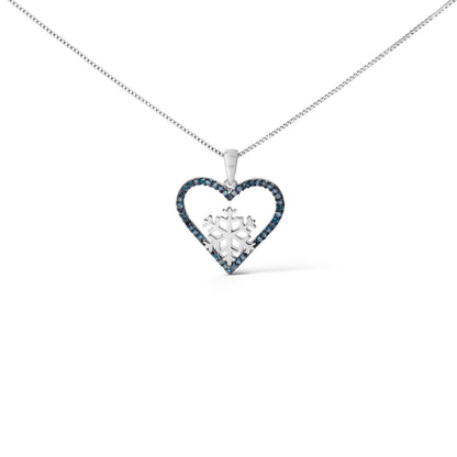925 Sterling Silver 1/10ct TDW  Blue Treated  Diamond Heart Pendant Necklace  DestGlow