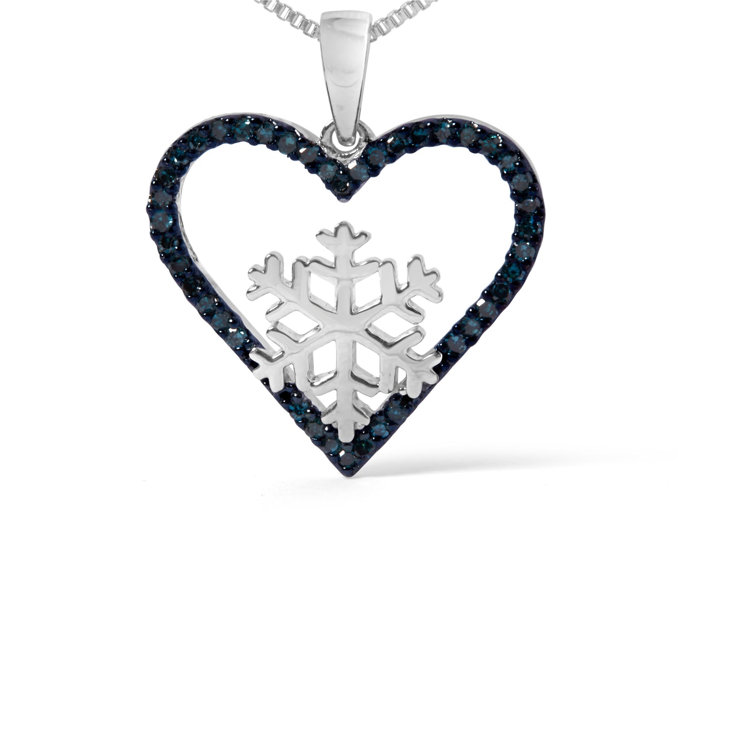 925 Sterling Silver 1/10ct TDW  Blue Treated  Diamond Heart Pendant Necklace  DestGlow