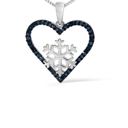925 Sterling Silver 1/10ct TDW  Blue Treated  Diamond Heart Pendant Necklace  DestGlow