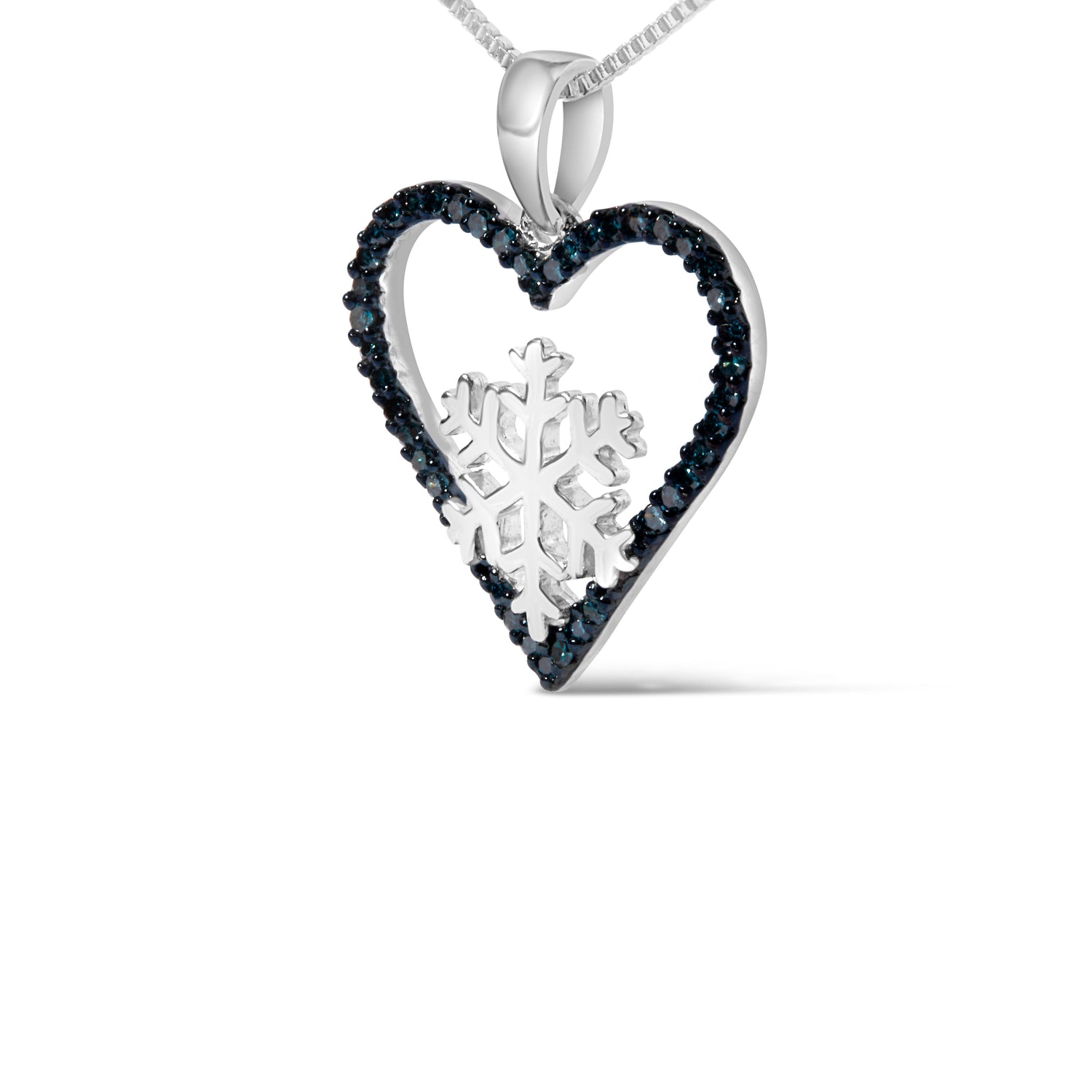 925 Sterling Silver 1/10ct TDW  Blue Treated  Diamond Heart Pendant Necklace  DestGlow