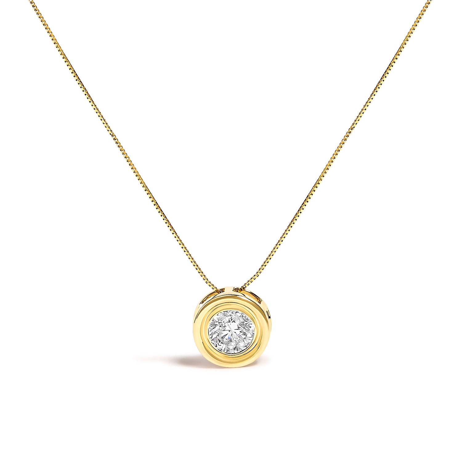 14K Yellow Gold 1 3/8 Cttw Bezel Set Round Diamond Solitaire Pendant Necklace by Bids.com