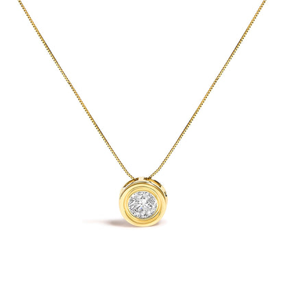 14K Yellow Gold 1 3/8 Cttw Bezel Set Round Diamond Solitaire Pendant Necklace by Bids.com