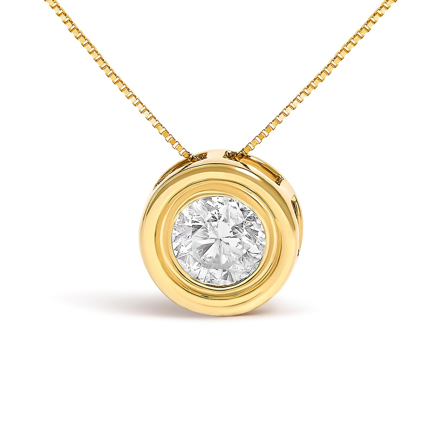 14K Yellow Gold 1 3/8 Cttw Bezel Set Round Diamond Solitaire Pendant Necklace by Bids.com