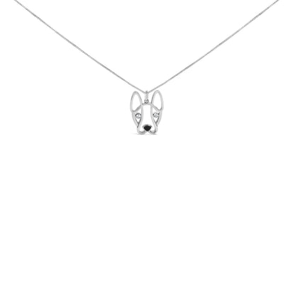 .925 Sterling Silver Diamond Accent and Black Enamel French Bullldog 18" Inch Pendant Necklace inch (I-J Color, I2-I3 Clarity)  DestGlow