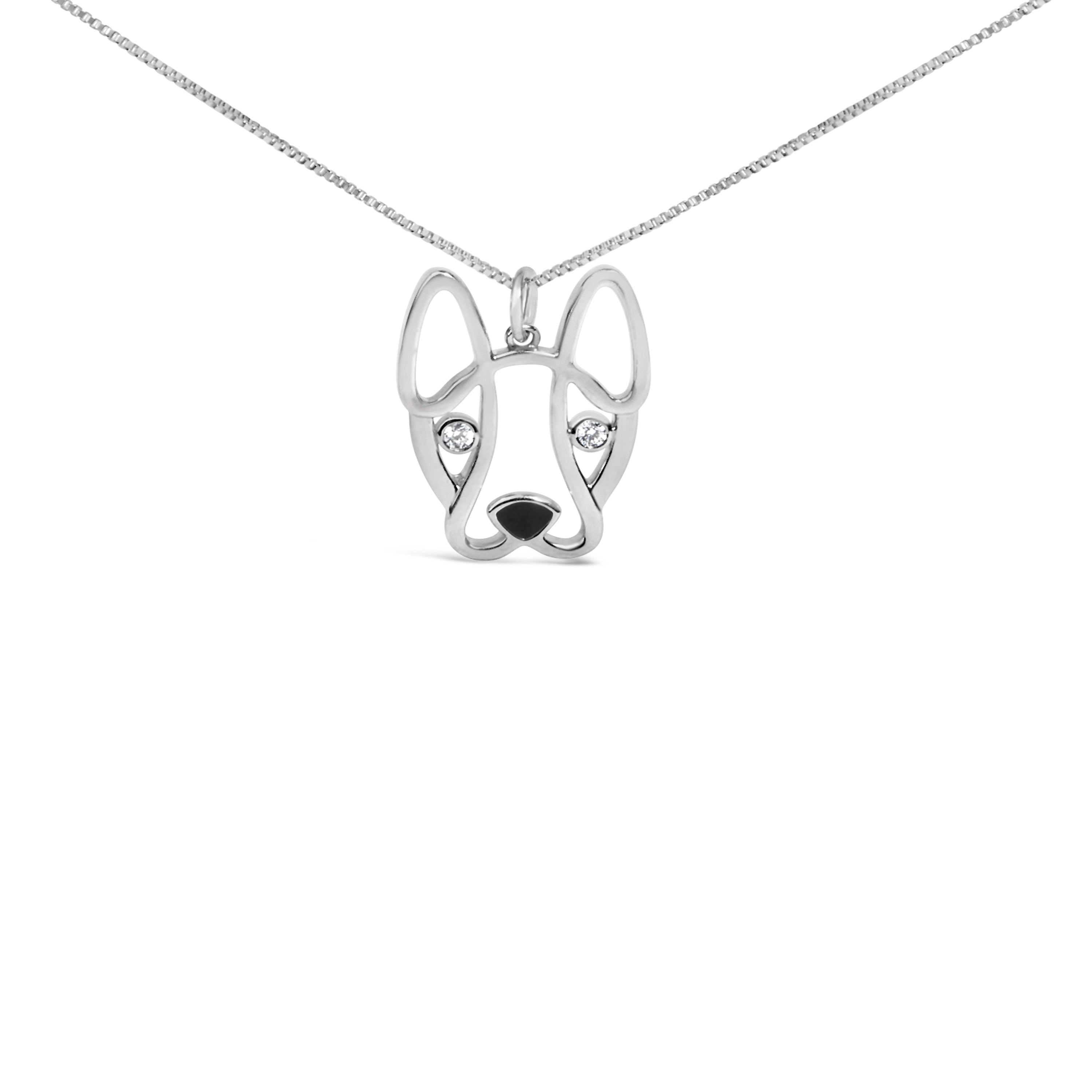 .925 Sterling Silver Diamond Accent and Black Enamel French Bullldog 18" Inch Pendant Necklace inch (I-J Color, I2-I3 Clarity)  DestGlow