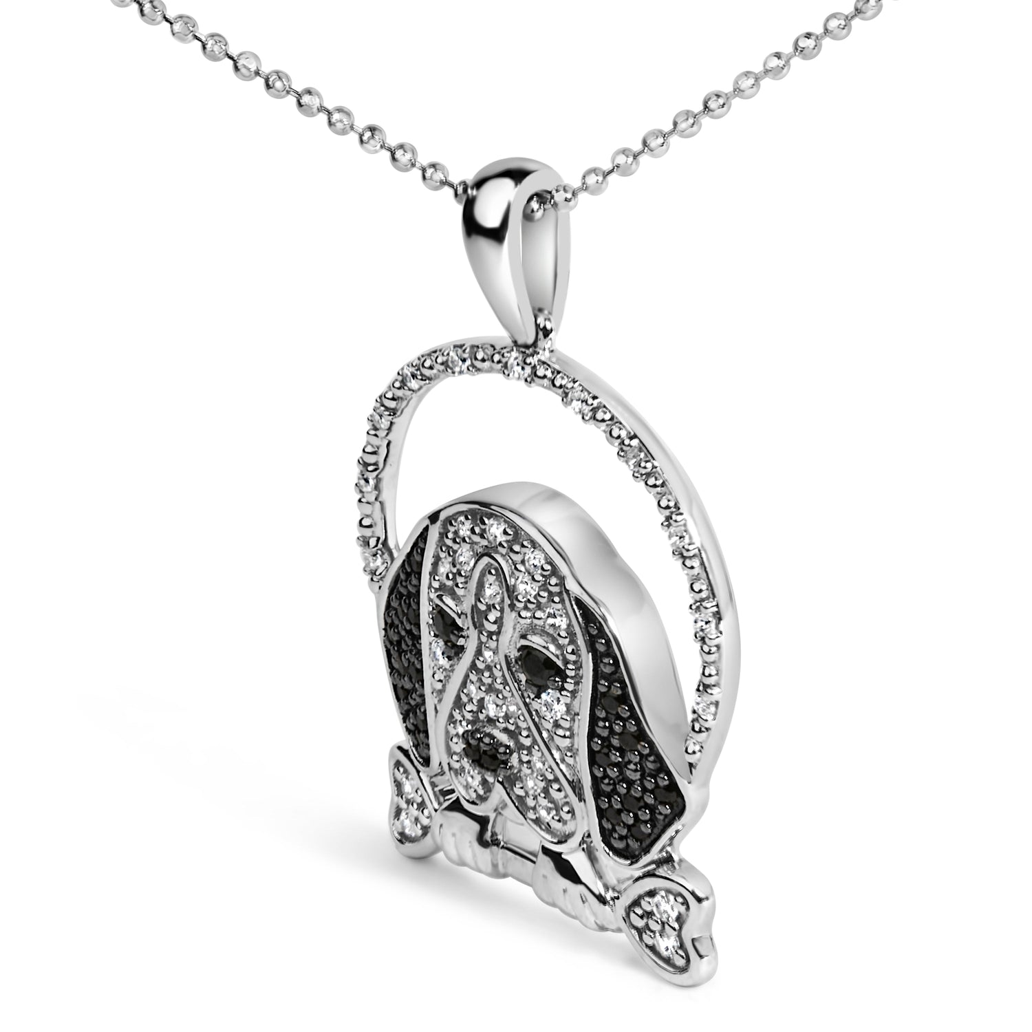 .925 Sterling Silver 1/4 Cttw White and Black Diamond Beagle Dog and Bone Pendant Necklace (I-J Color, I2-I3 Clarity) - 18" Inches by Bids.com