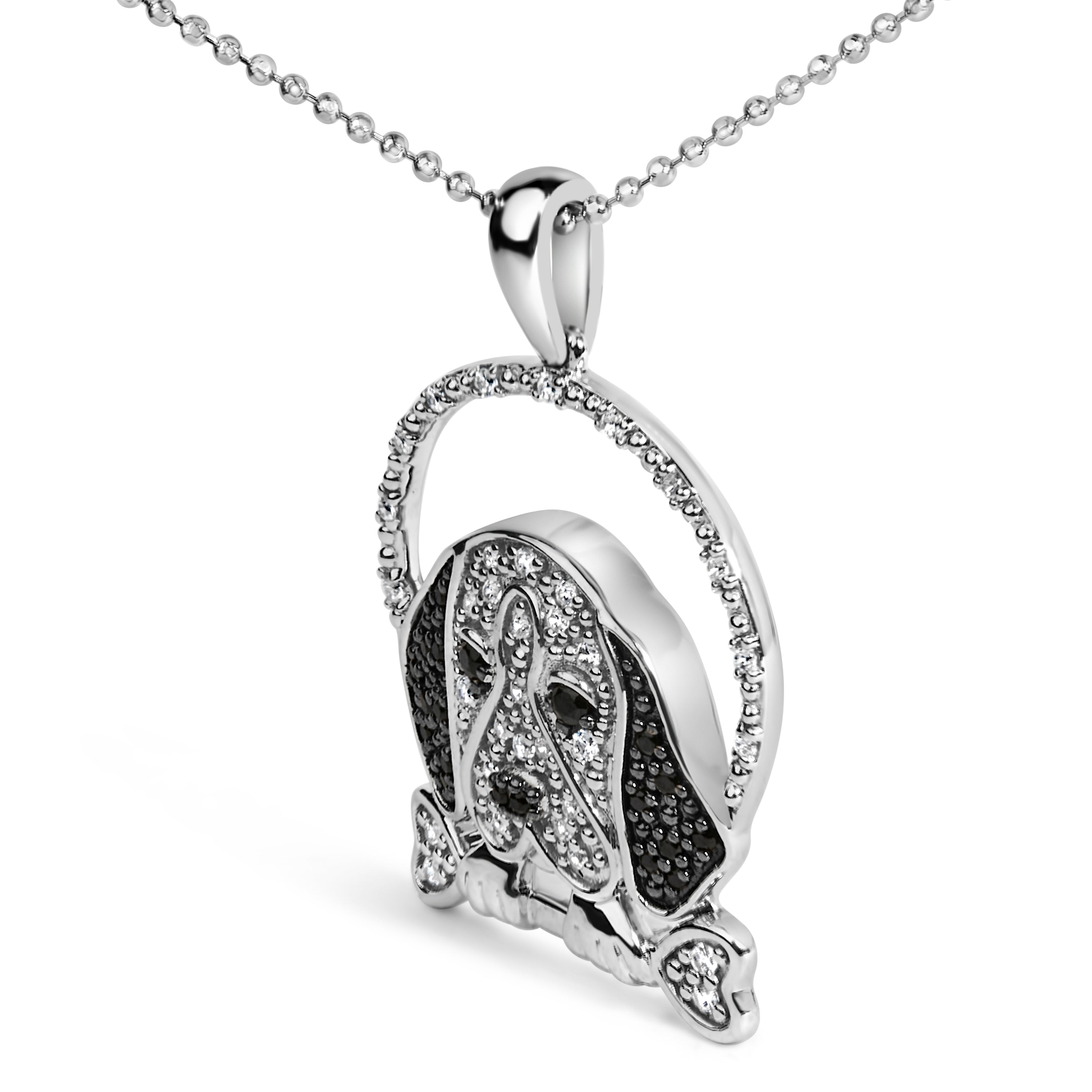 .925 Sterling Silver 1/4 Cttw White and Black Diamond Beagle Dog and Bone Pendant Necklace (I-J Color, I2-I3 Clarity) - 18" Inches by Bids.com